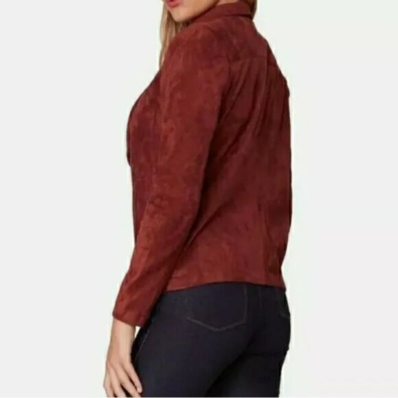 Bb Dakota womens Drape Front Pre Faux Suede Jacket Cherrywood size medium new - Picture 4 of 14